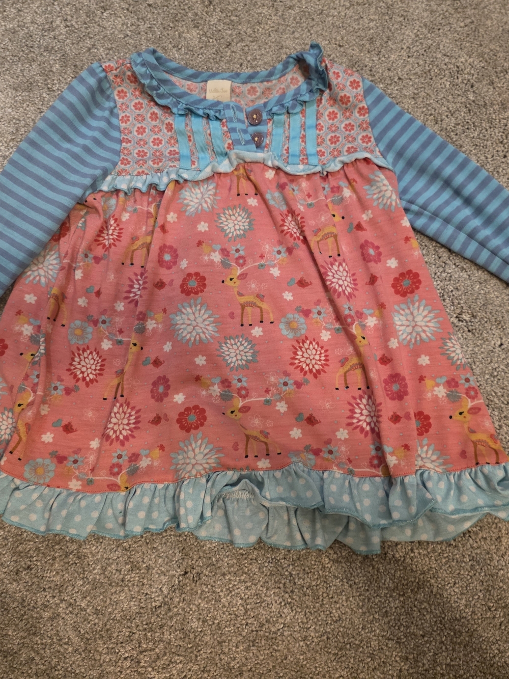 Matilda Jane Pink Deer & Blue Stripe Ruffle Pajama Top